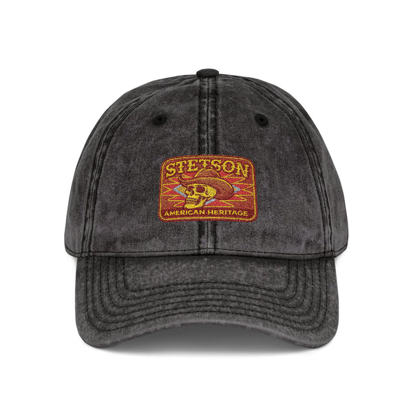 Vintage Embroidered Stetson Patch Cap — Washed Red Baseball Hat Hats Printify One size Black