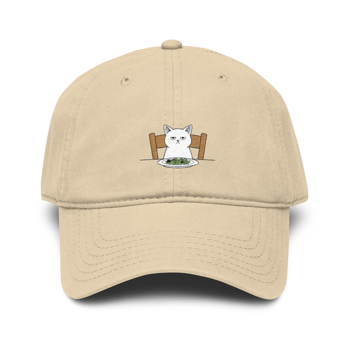 Washed Baseball Cap with Cute White Cat Embroidery