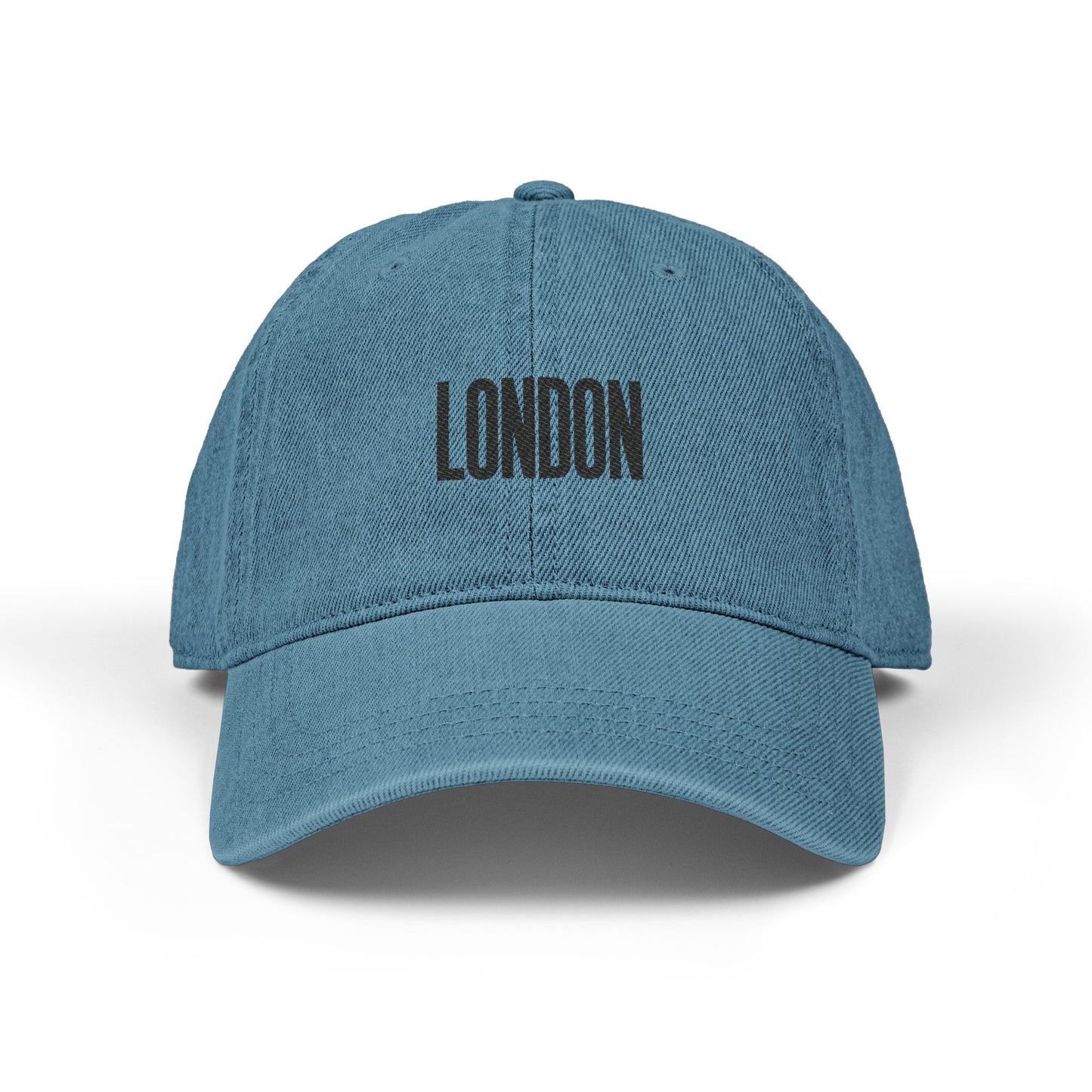 Embroidered 'LONDON' Denim Baseball Cap — Light Blue Tourist Hat Hats Printify One size Blue