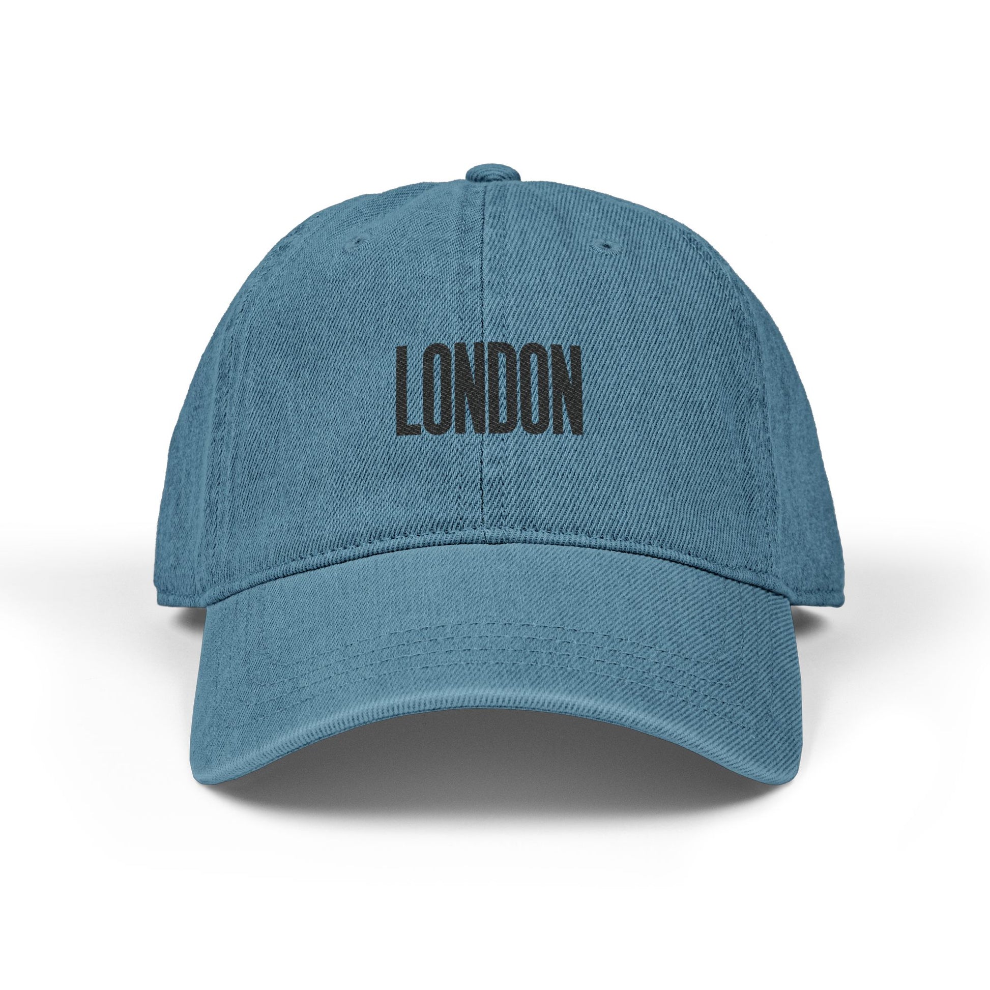 Embroidered 'LONDON' Denim Baseball Cap — Light Blue Tourist Hat Hats Printify One size Blue