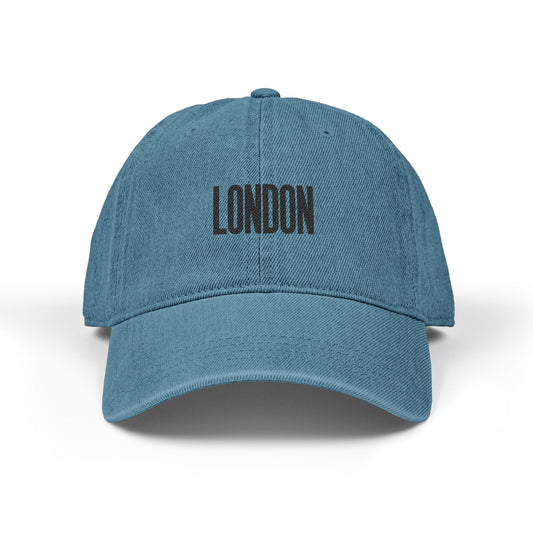 Embroidered 'LONDON' Denim Baseball Cap — Light Blue Tourist Hat Hats Printify One size Blue