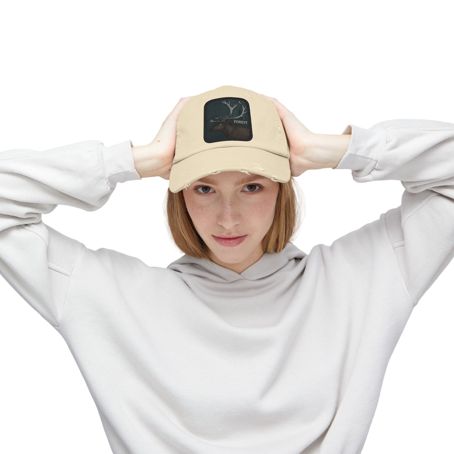Distressed Forest Moose Cap Hats Printify