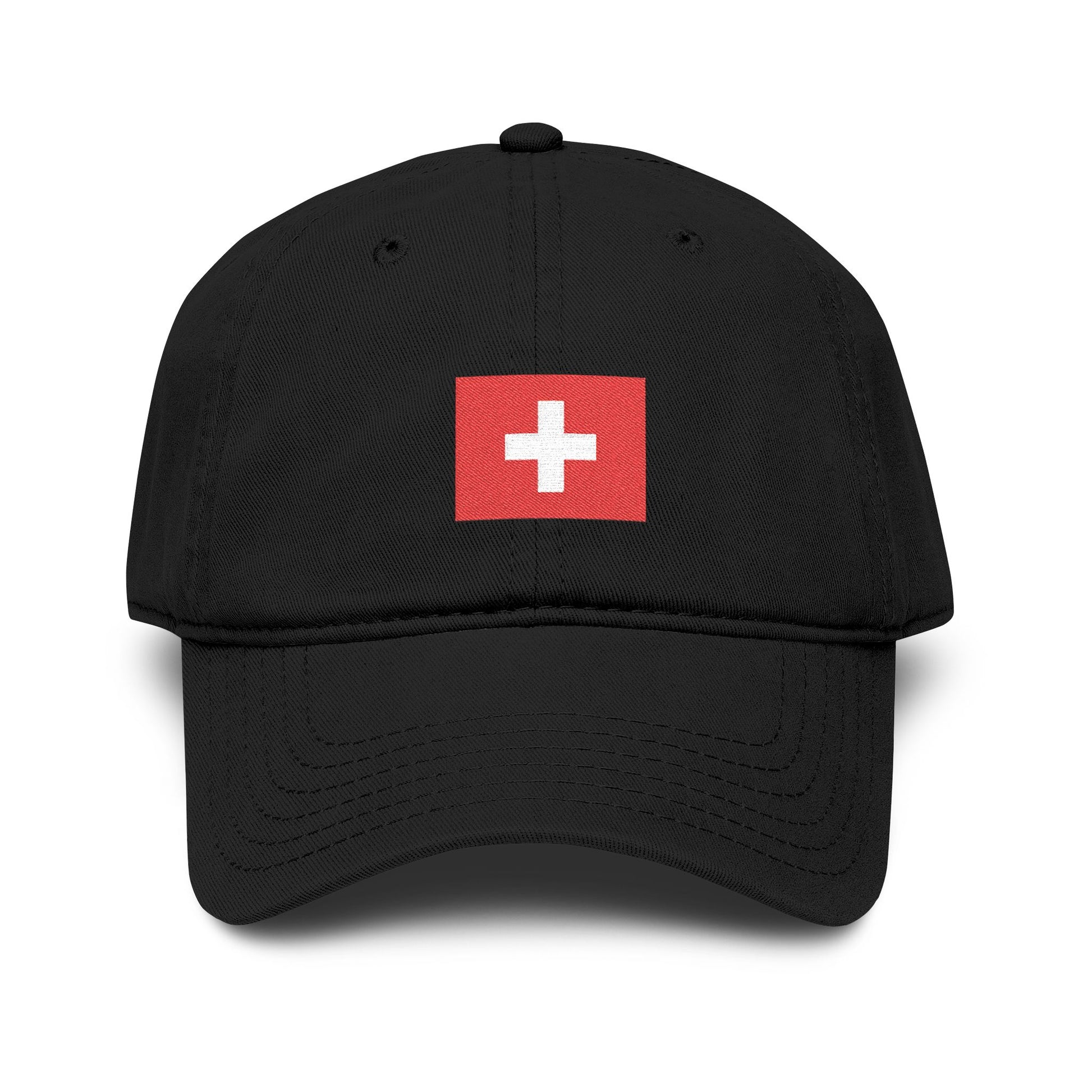 Swiss Cross Washed Baseball Cap - Embroidered Red Flag Logo Hats Printify One size Black