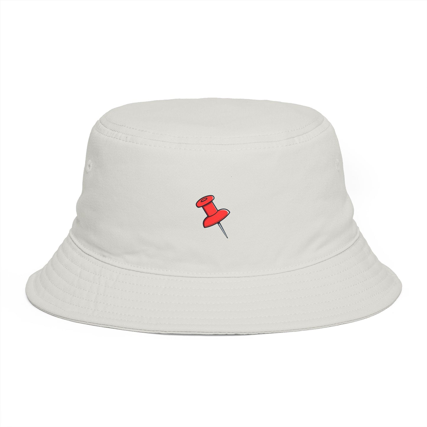 Red Pushpin Embroidered Bucket Hat - Minimal Casual Sun Hat Hats Printify One size Ecru
