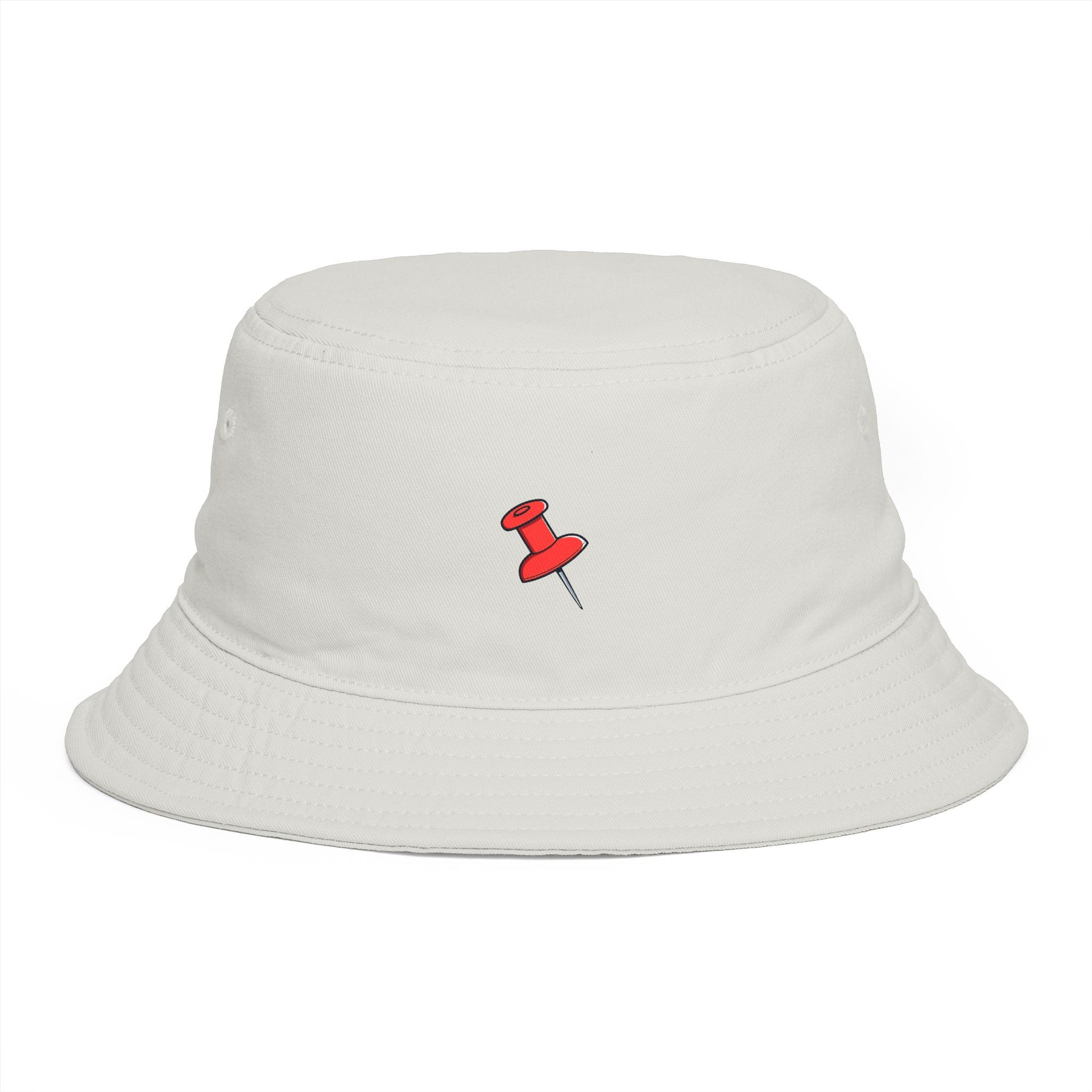 Red Pushpin Embroidered Bucket Hat - Minimal Casual Sun Hat Hats Printify One size Ecru