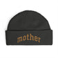 Mother Cuff Beanie — Gold Glitter Embroidered Knit Hat for Moms