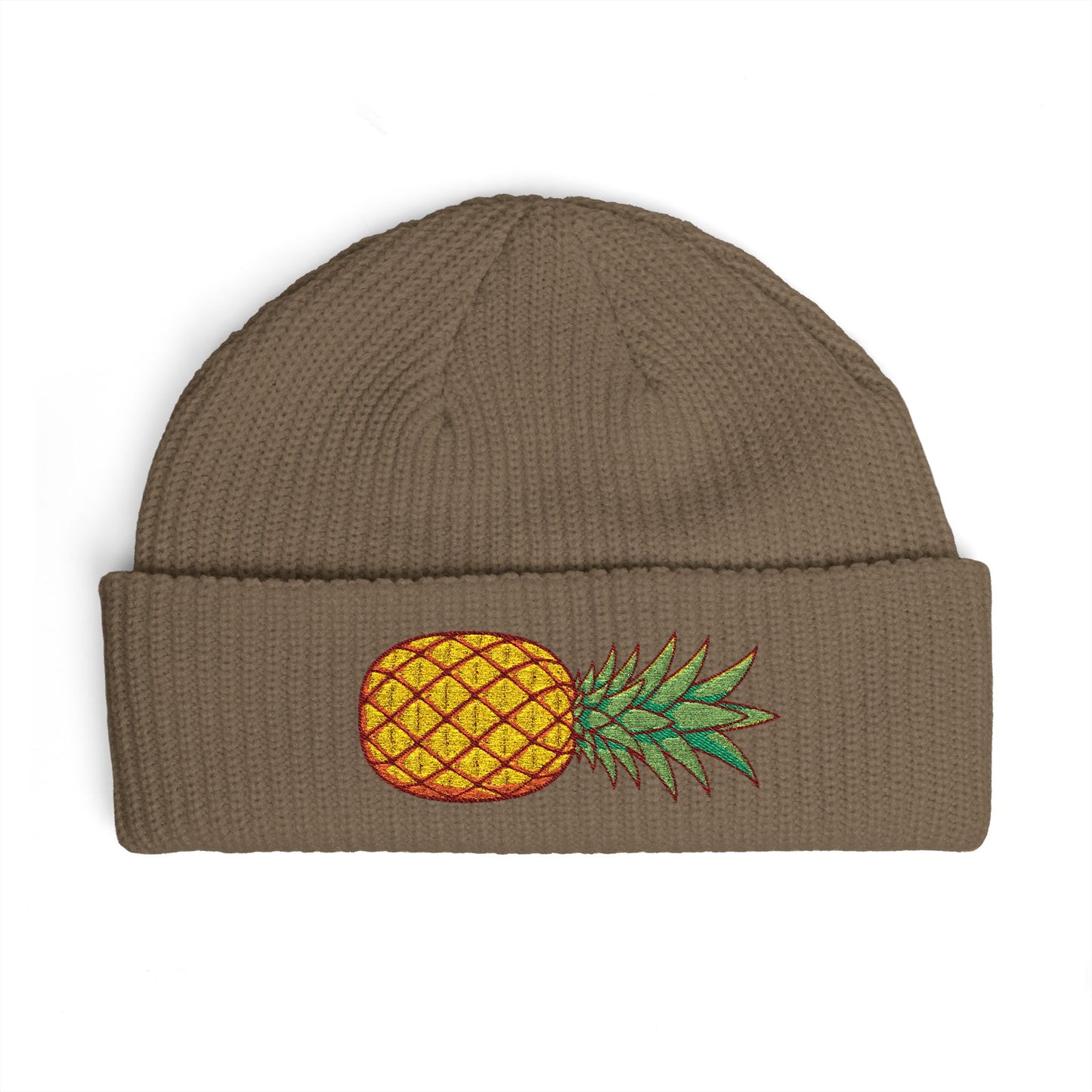 Pineapple Embroidered Cuff Beanie – Tropical Knit Winter Hat Hats Printify One size Walnut