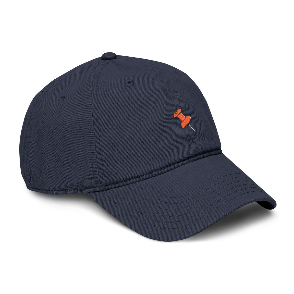 Washed Baseball Cap with Tiny Orange Pushpin Embroidery — Casual Everyday Hat Hats Printify