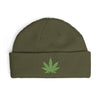 Embroidered Glitter Cannabis Leaf Cuff Beanie Hats Printify One size Army