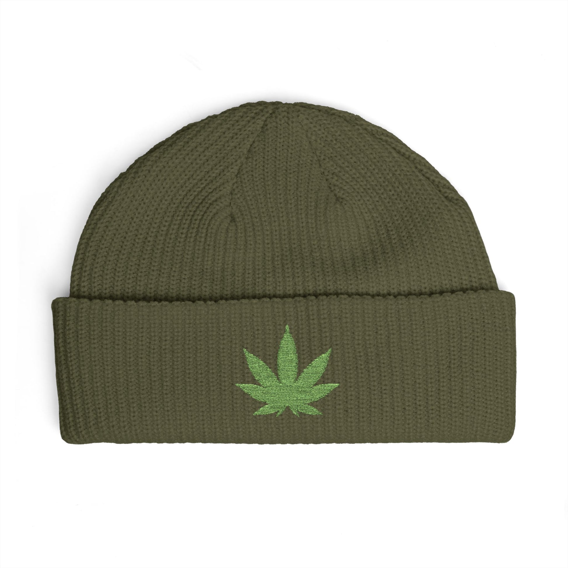 Embroidered Glitter Cannabis Leaf Cuff Beanie Hats Printify One size Army