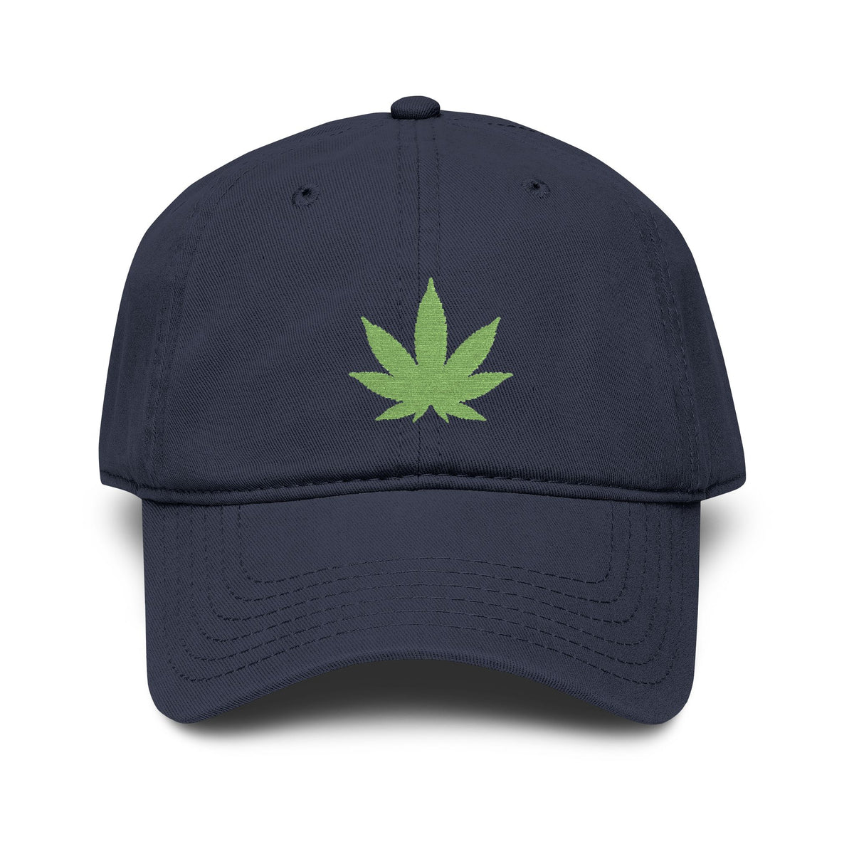 Washed Baseball Cap with Green Glitter Cannabis Leaf Embroidery Hats Printify One size Navy