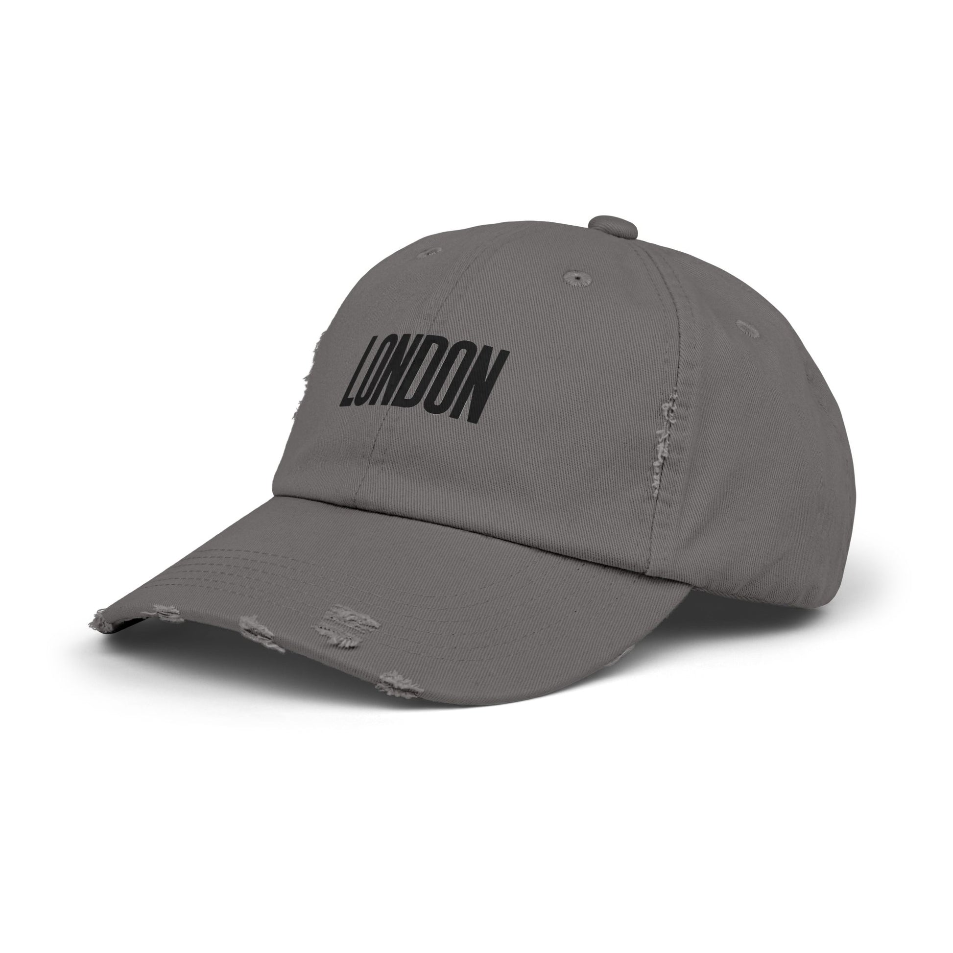 Distressed London Baseball Cap — Vintage Black Embroidered Hat Hats Printify