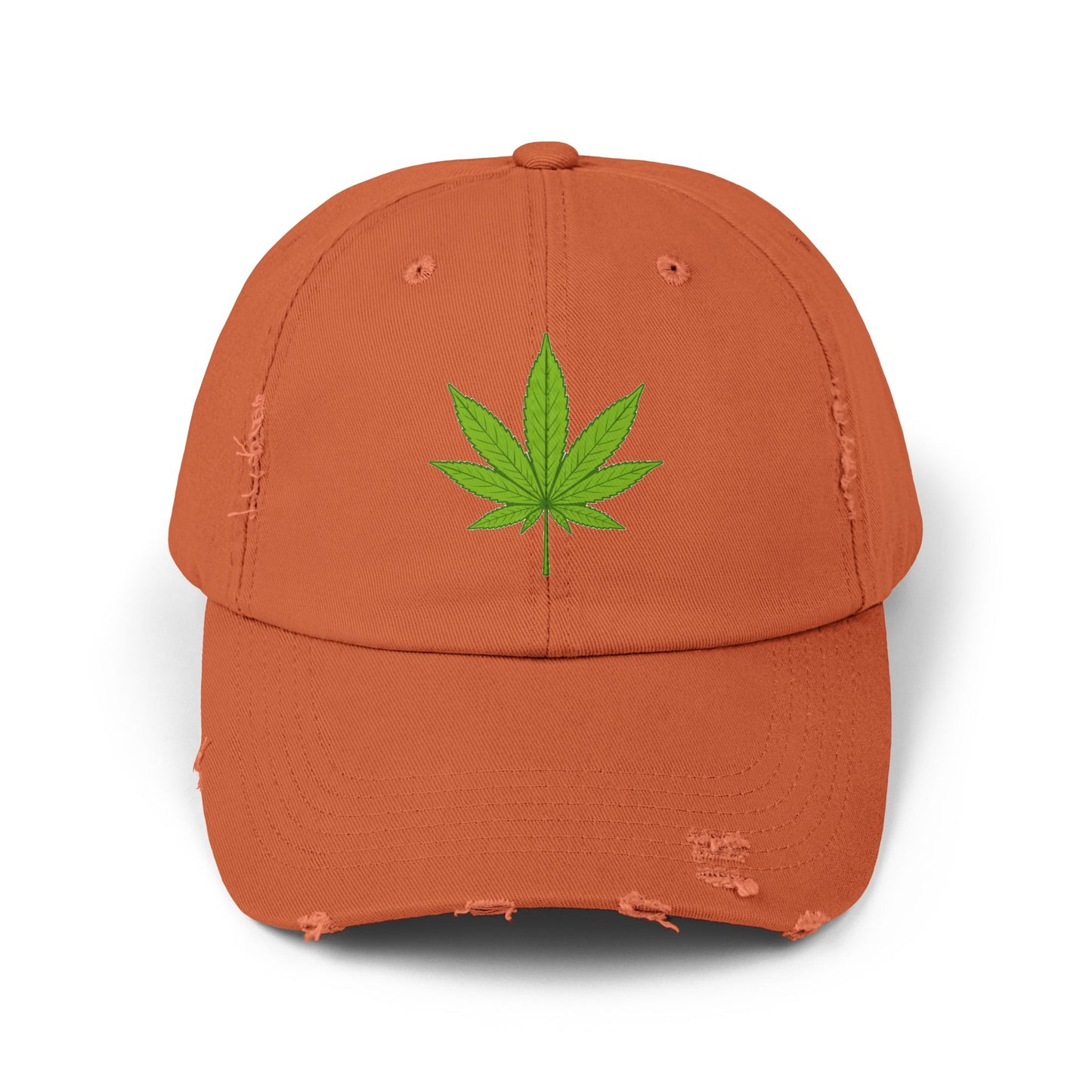 Distressed Black Cap with Green Cannabis Leaf Embroidery Hats Printify Burnt Orange One size