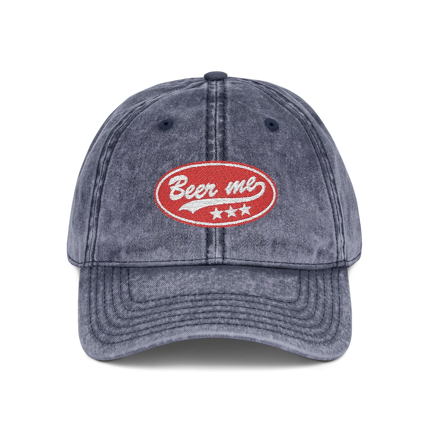 Vintage Embroidered 'Beer Me' Cap — Distressed Red Baseball Hat