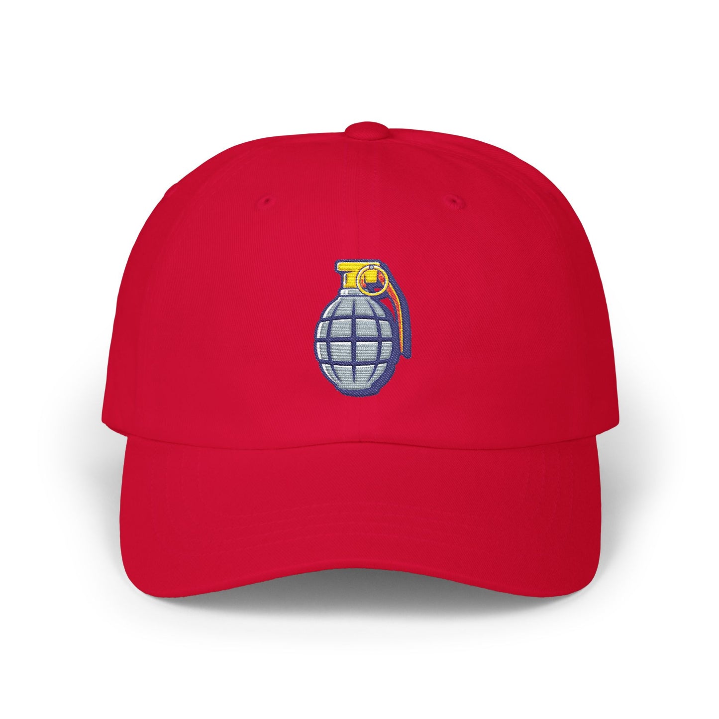 Grenade Embroidered Dad Cap — Military Inspired Retro Patch Hat Hats Printify Cranberry One size