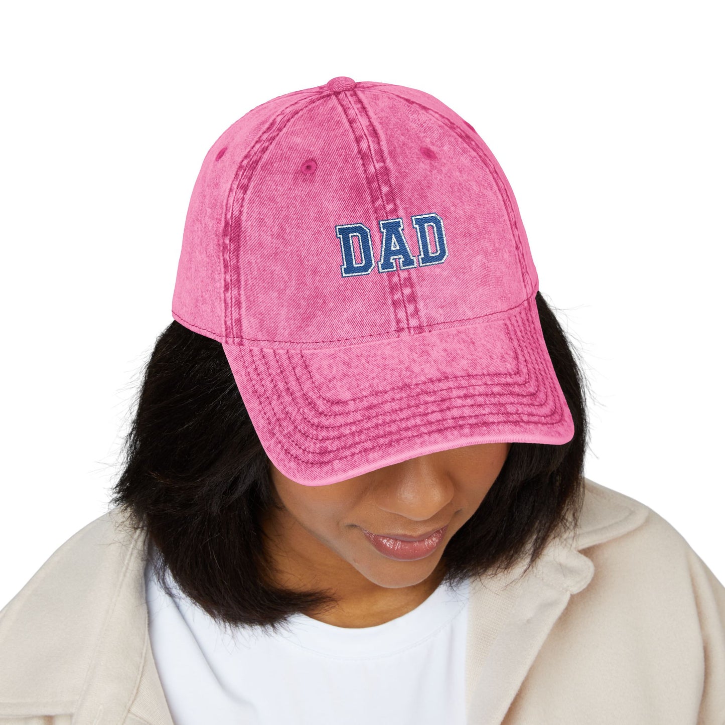 Dad Embroidered Vintage Cap — Washed Red Baseball Hat for Father’s Day Hats Printify