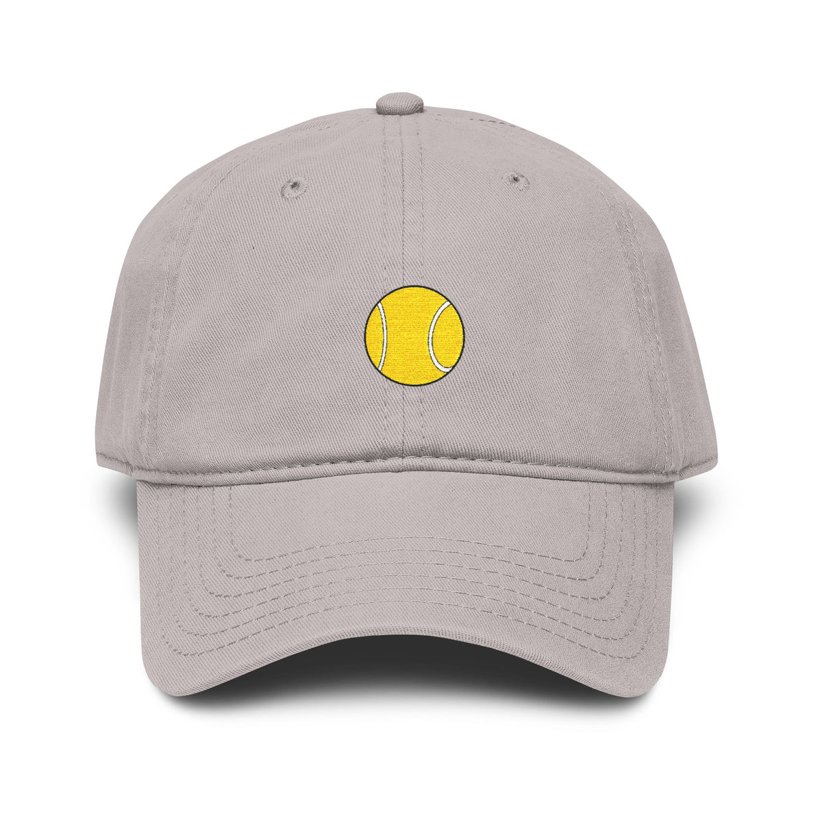 Washed Baseball Cap with Tiny Yellow Tennis Ball Embroidery Hats Printify One size Gray
