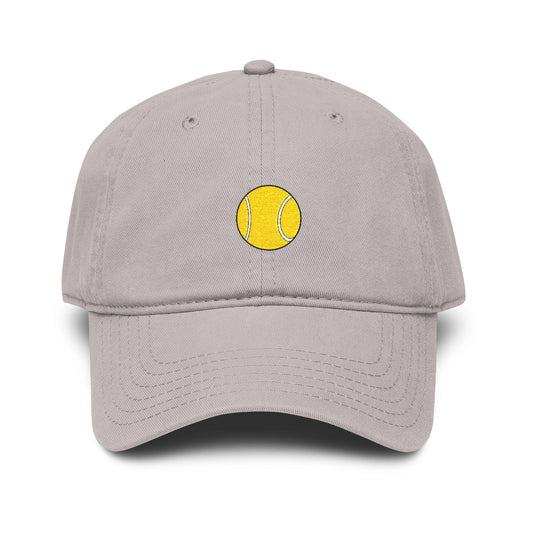 Washed Baseball Cap with Tiny Yellow Tennis Ball Embroidery Hats Printify One size Gray