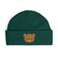 Embroidered Teddy Cuff Beanie — Cute Sequin Bear Knit Hat Hats Printify