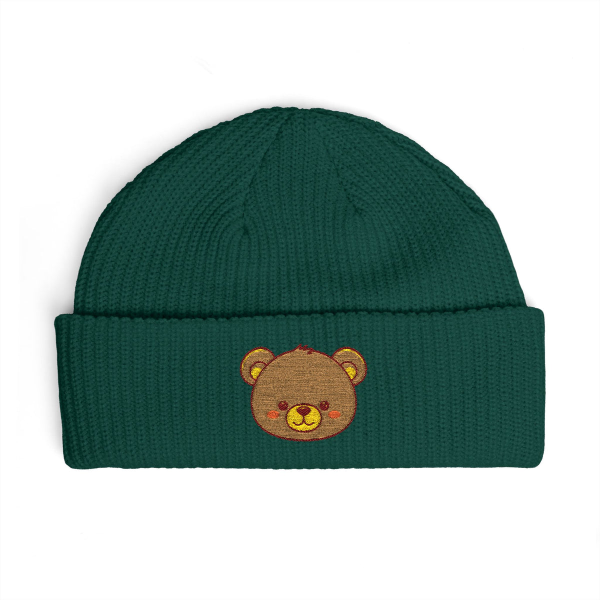 Embroidered Teddy Cuff Beanie — Cute Sequin Bear Knit Hat Hats Printify
