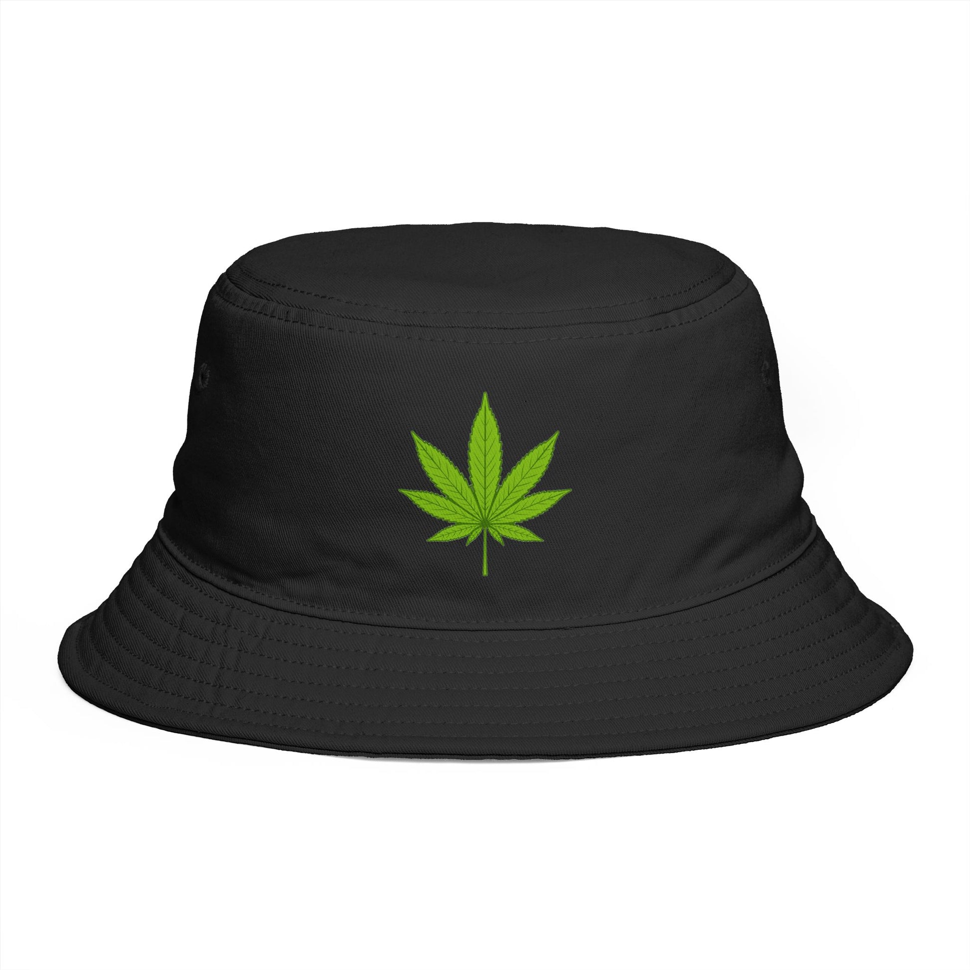 Cannabis Leaf Bucket Hat — Brown Marijuana Graphic Sun Hat Hats Printify One size Black