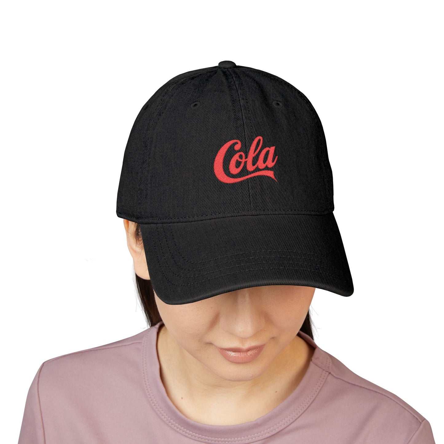 Embroidered 'Cola' Denim Hat – Vintage Script Baseball Cap Hats Printify