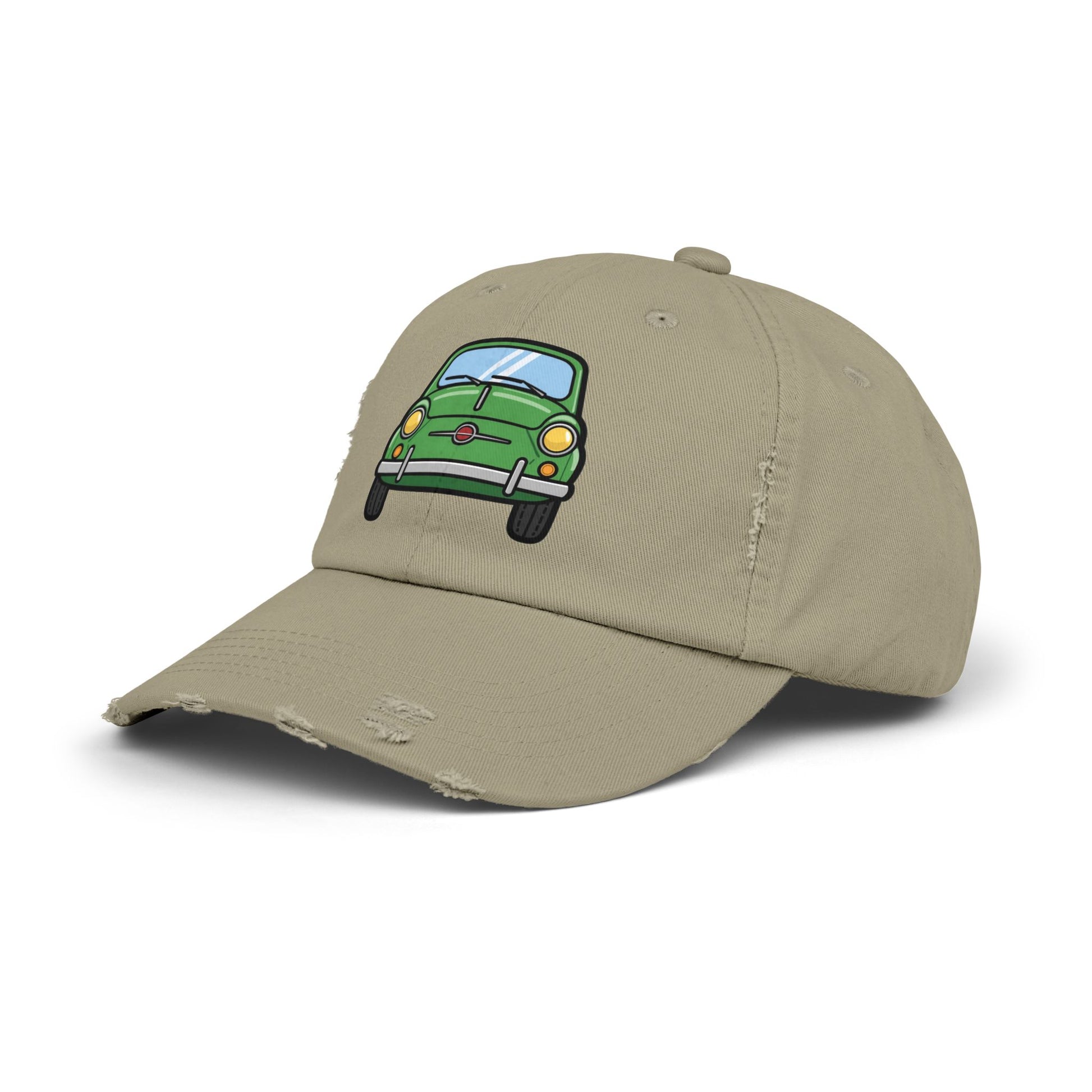 Distressed Cap — Retro Green Car Graphic Hat Hats Printify