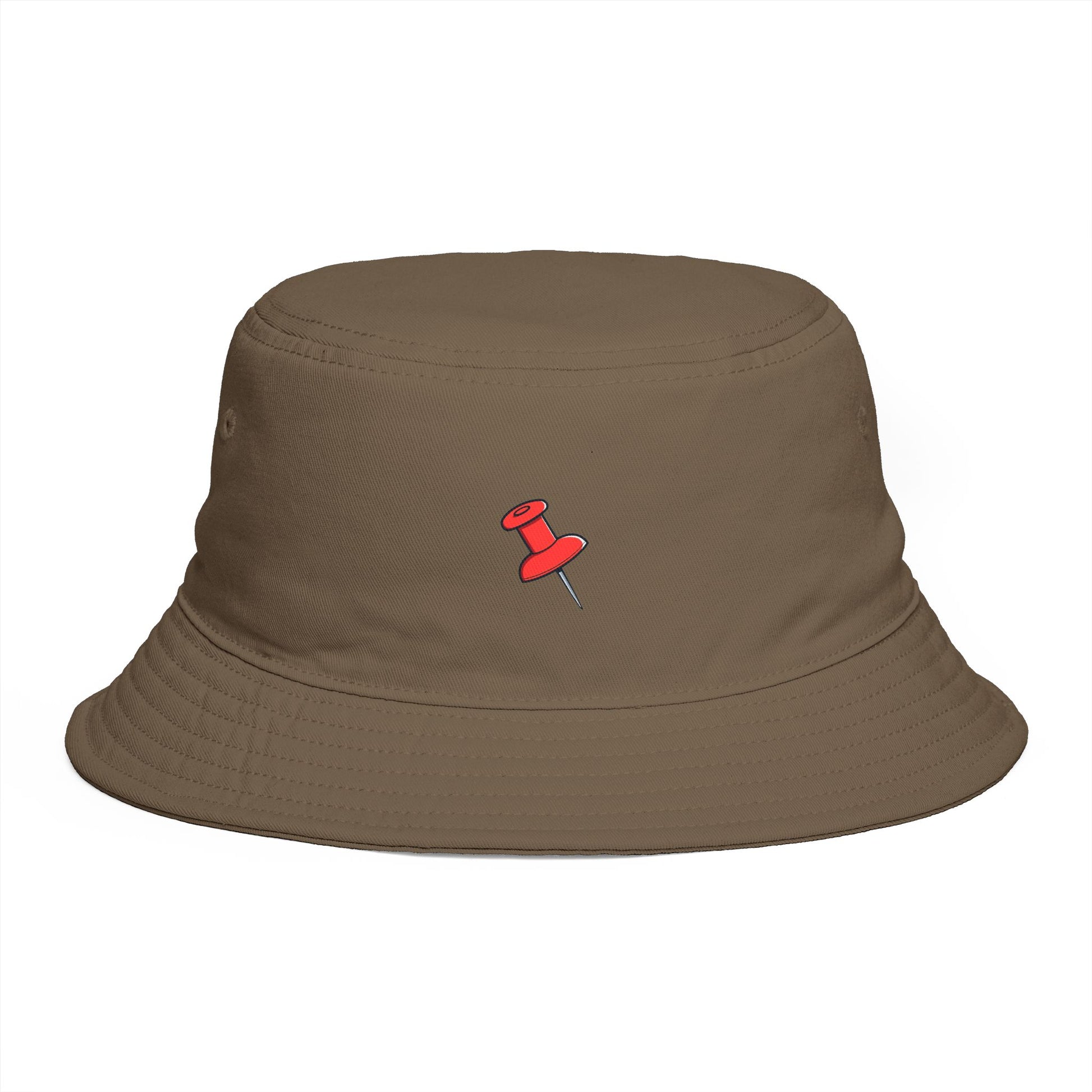 Red Pushpin Embroidered Bucket Hat - Minimal Casual Sun Hat Hats Printify