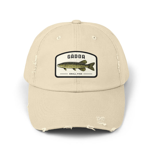 Fishing Hat – 'Gädda' Pike Patch Distressed Cap Hats Printify Stone One size