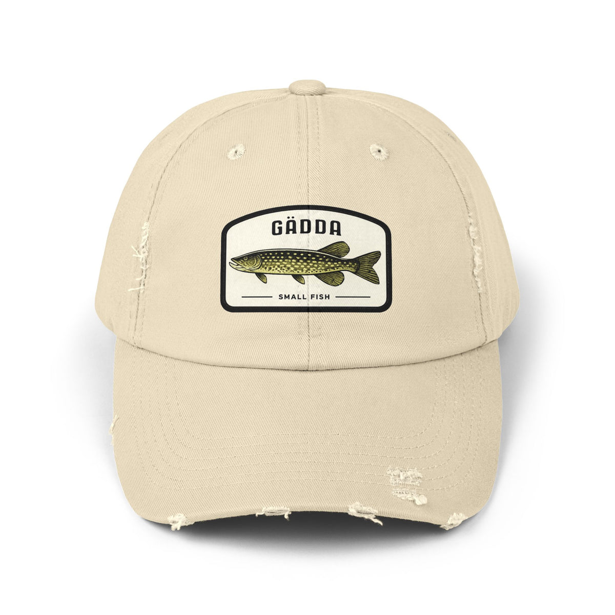 Fishing Hat – 'Gädda' Pike Patch Distressed Cap Hats Printify Stone One size