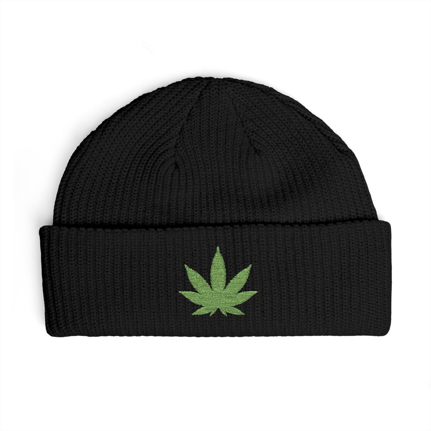 Embroidered Glitter Cannabis Leaf Cuff Beanie Hats Printify One size Black