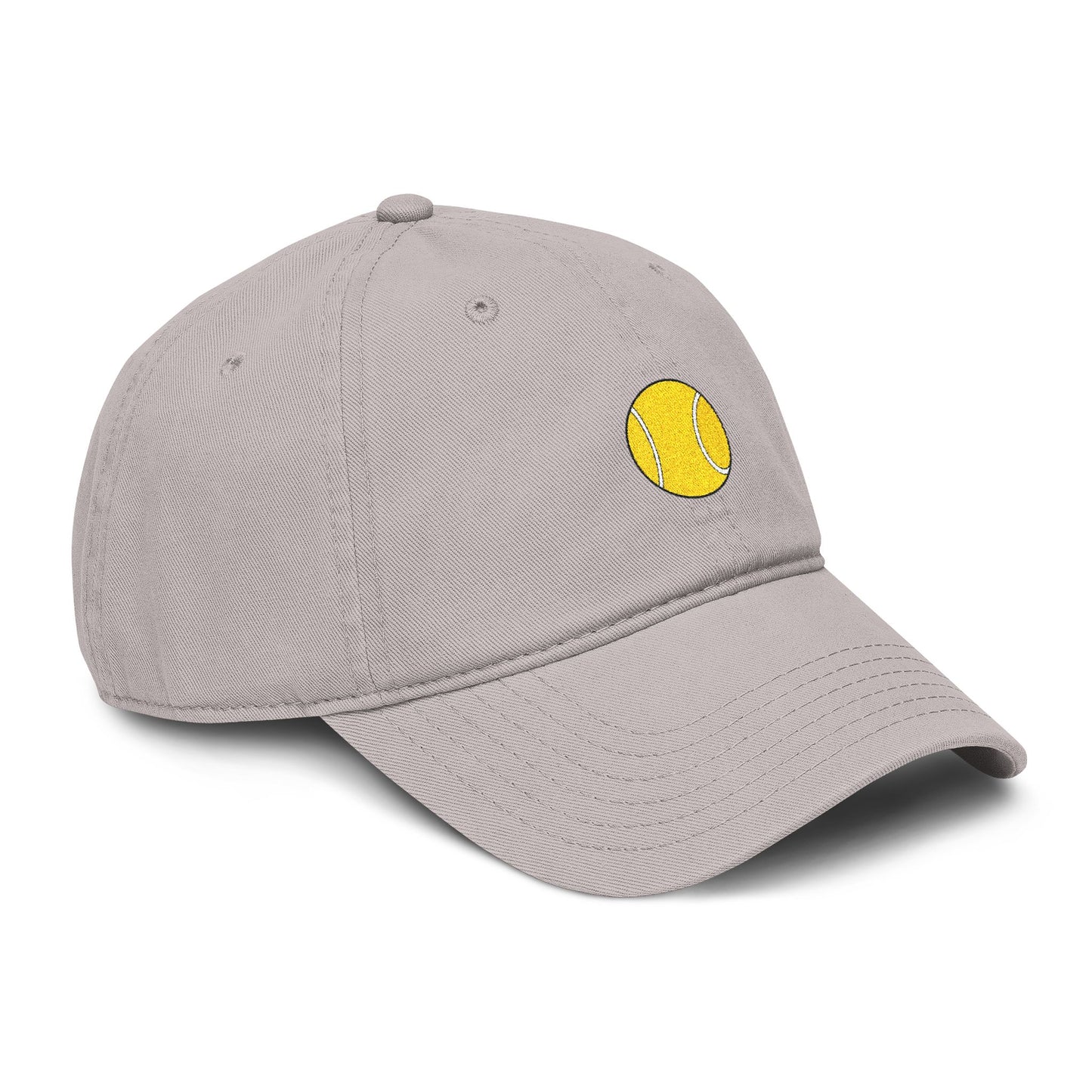 Washed Baseball Cap with Tiny Yellow Tennis Ball Embroidery Hats Printify