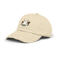 Distressed Cat At Dinner Cap — Cute White Cat Sitting at Table Baseball Hat Hats Printify