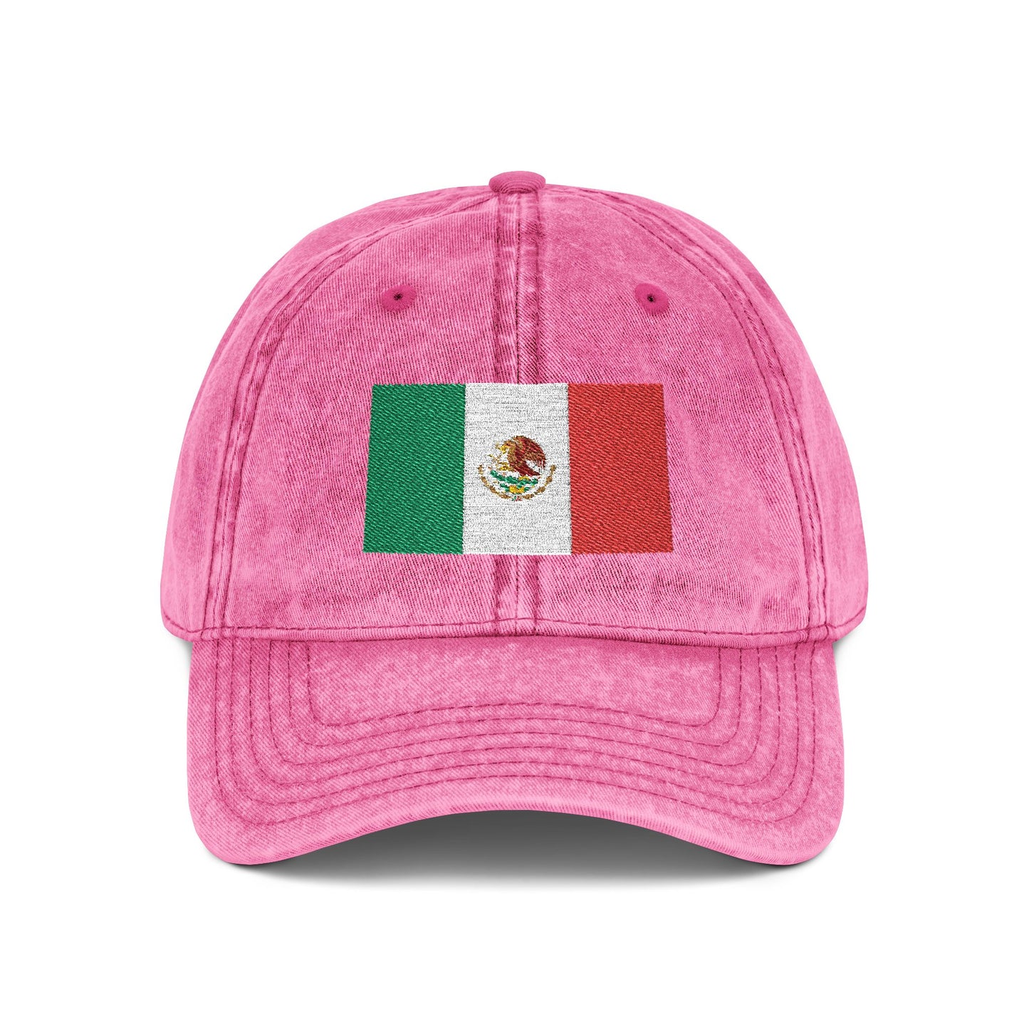 Vintage Mexican Flag Embroidered Cap — Distressed Gray Baseball Hat Hats Printify One size Pink