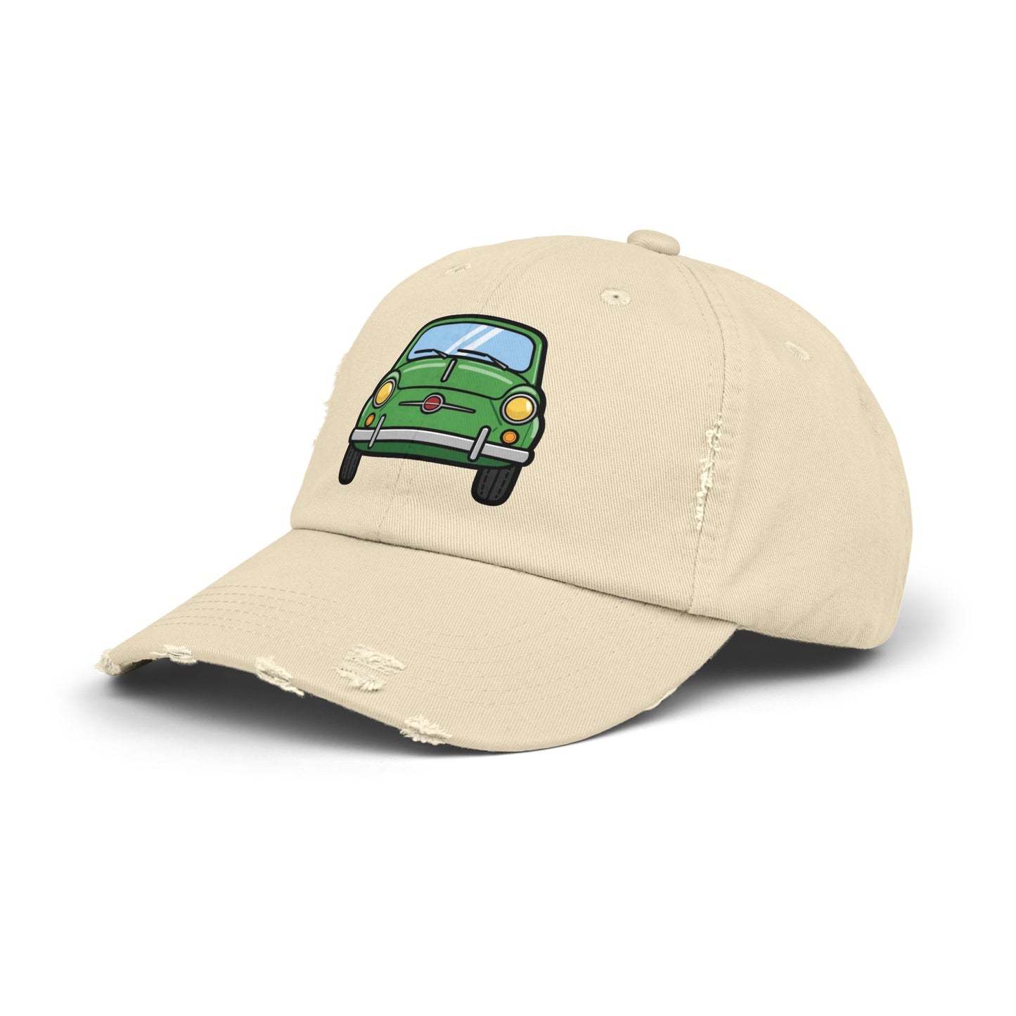 Distressed Cap — Retro Green Car Graphic Hat Hats Printify