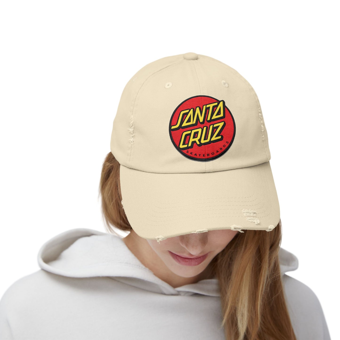 Santa Cruz Logo Distressed Cap – Vintage Skate Dad Hat Hats Printify