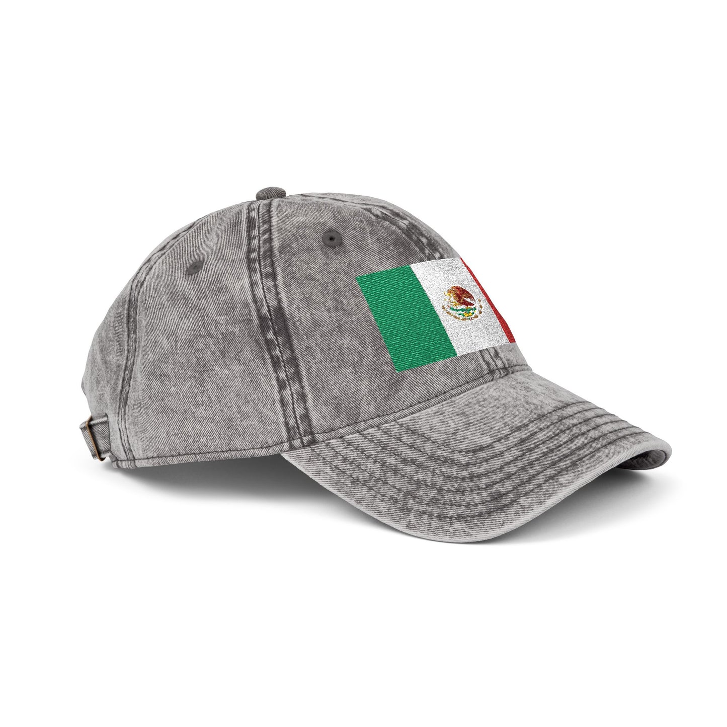 Vintage Mexican Flag Embroidered Cap — Distressed Gray Baseball Hat Hats Printify