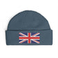 Cuff Beanie — Embroidered Union Jack Knit Hat Hats Printify One size Petrol Blue