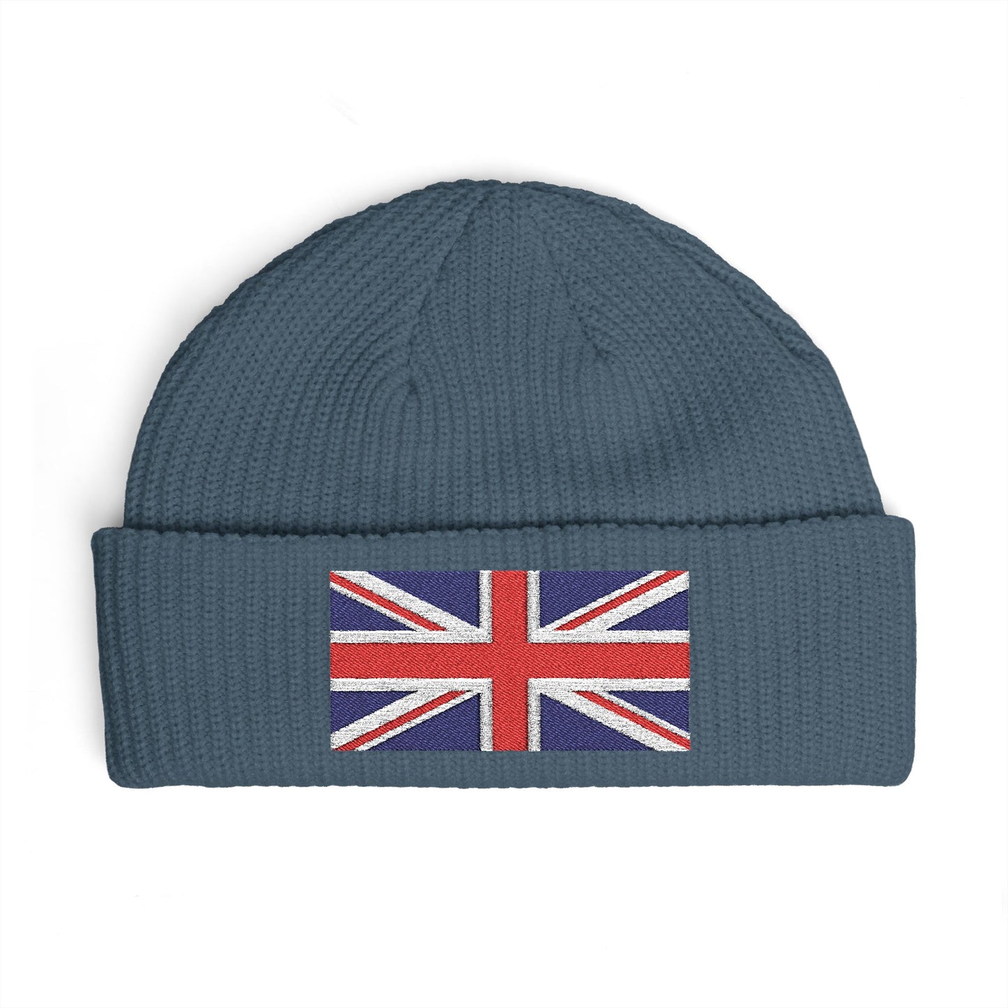 Cuff Beanie — Embroidered Union Jack Knit Hat Hats Printify One size Petrol Blue