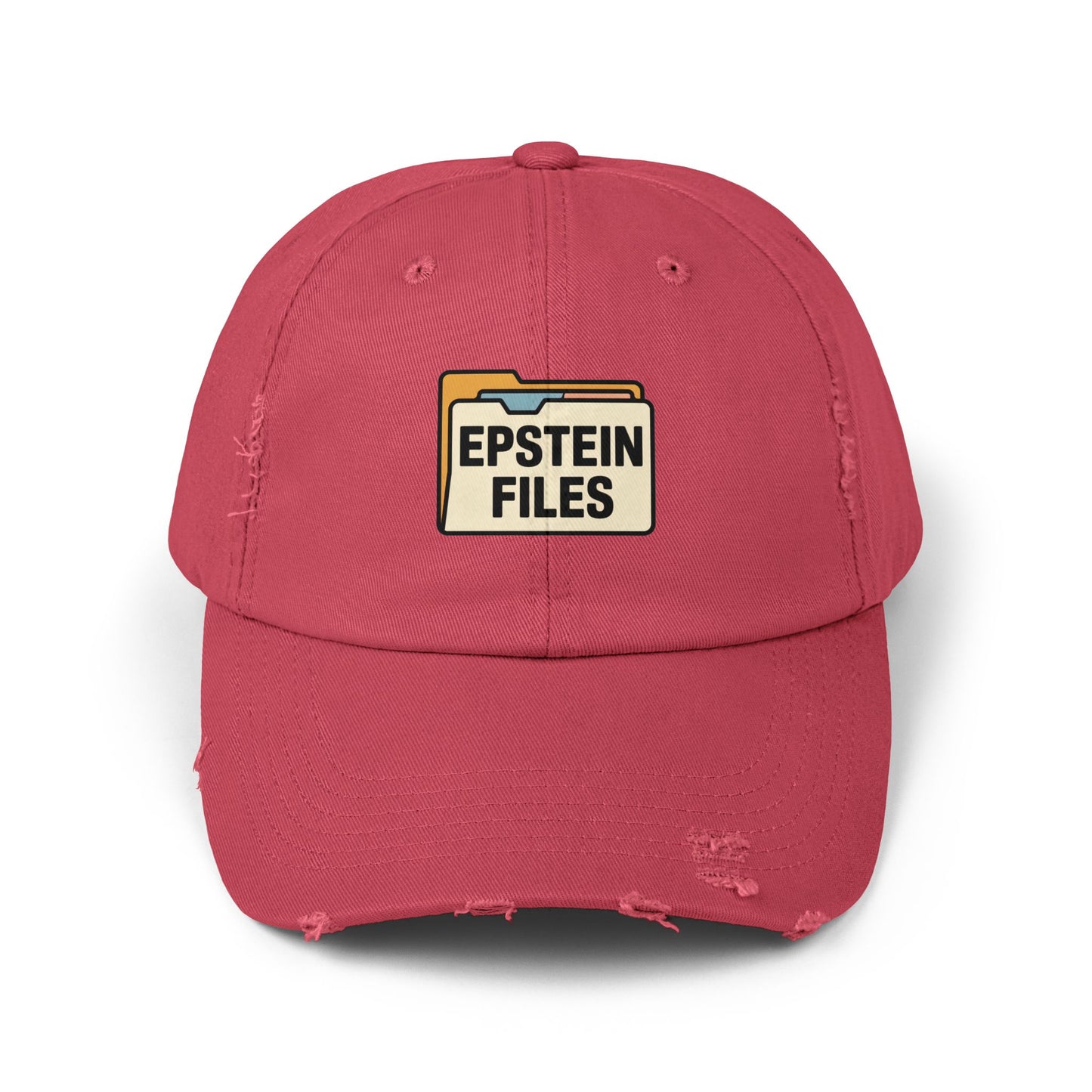 Distressed Cap — "Epstein Files" Vintage Folder Patch Hats Printify Dashing Red One size