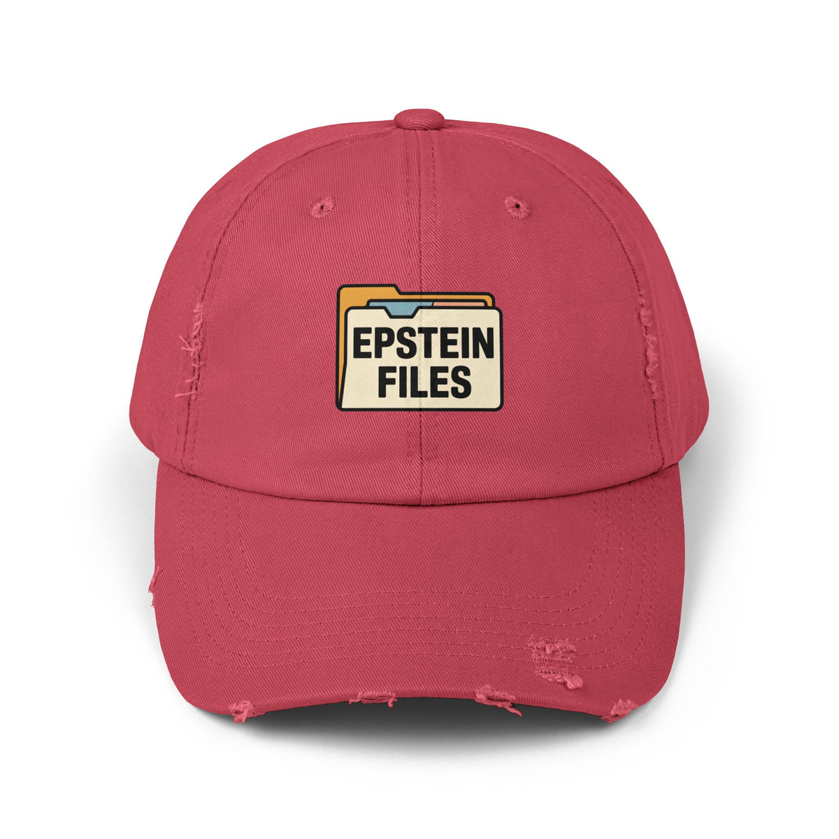 Distressed Cap — "Epstein Files" Vintage Folder Patch Hats Printify Dashing Red One size