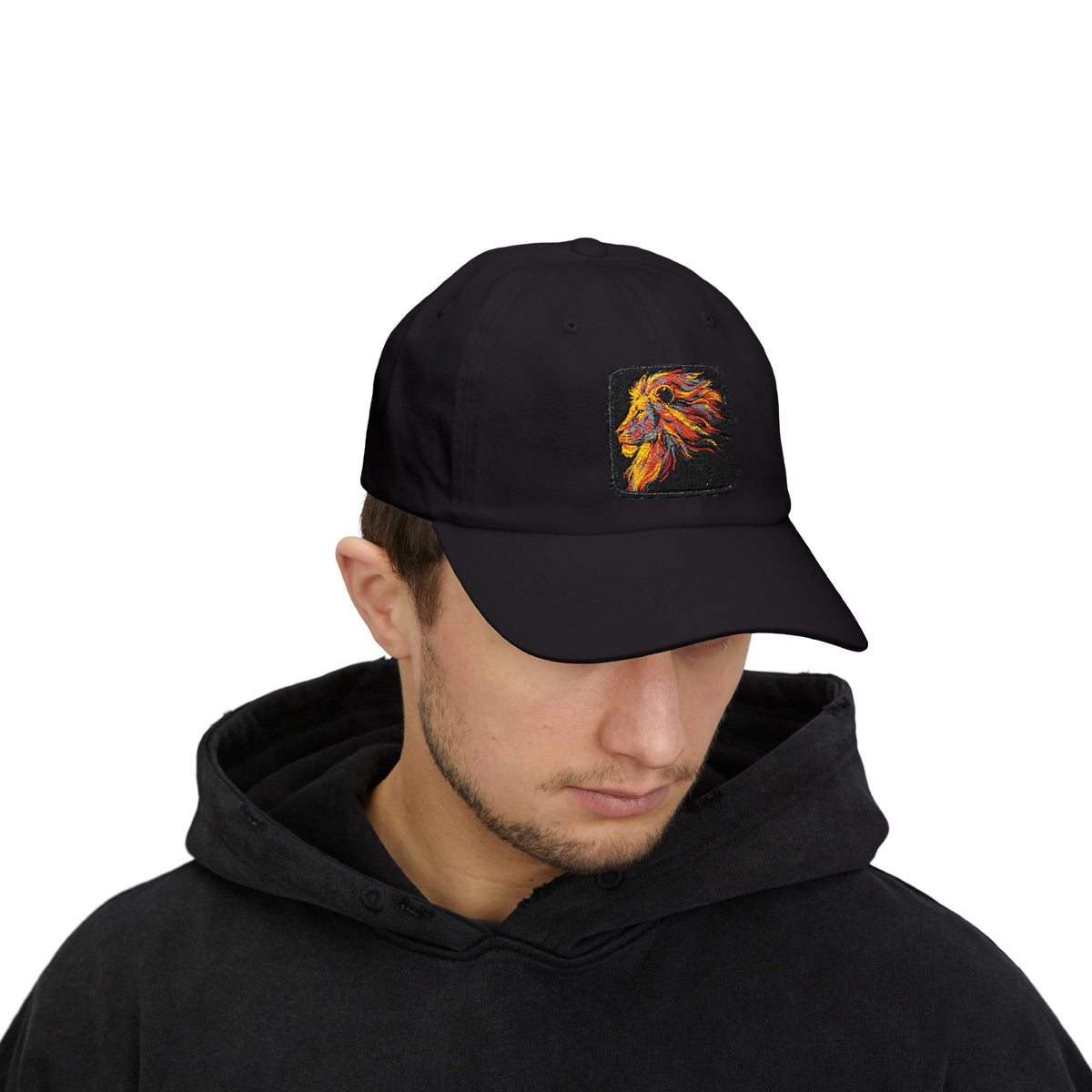 Dad Cap — Embroidered Fiery Lion Patch Baseball Hat
