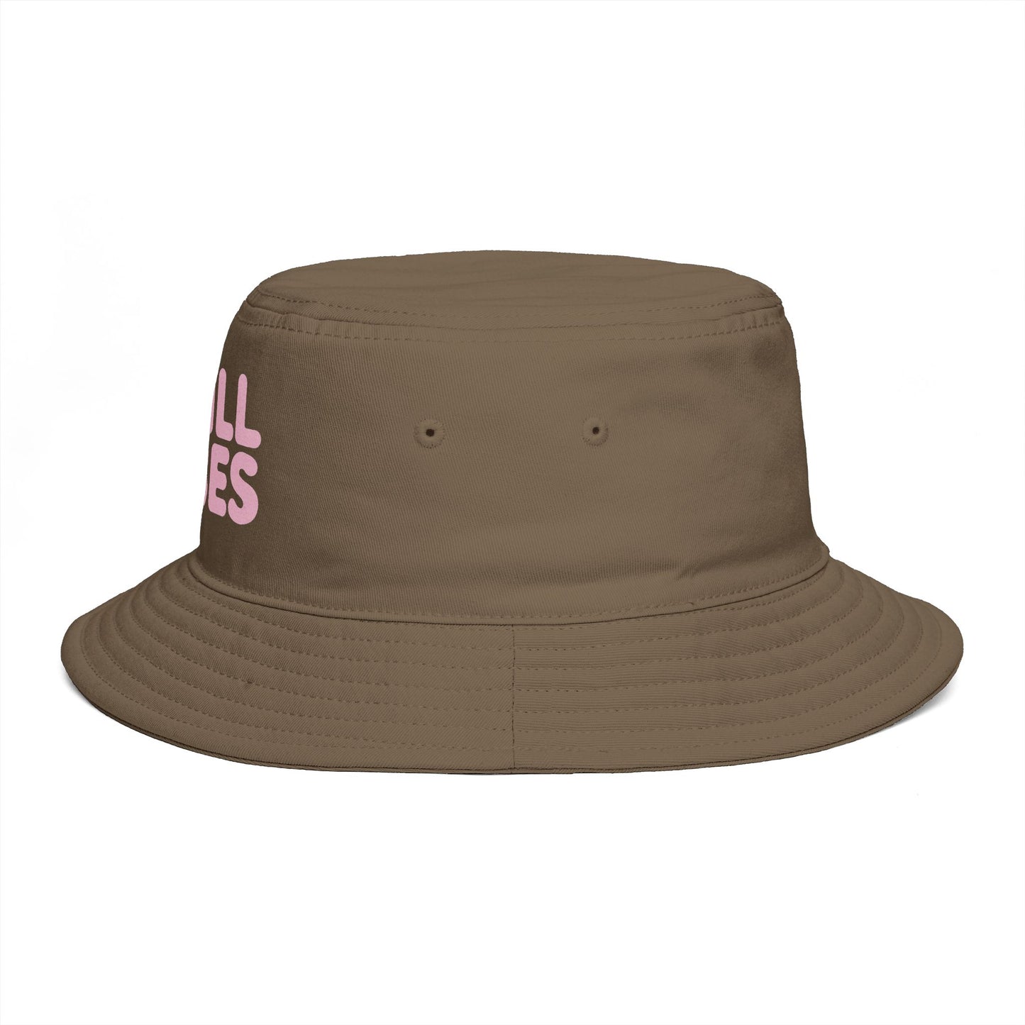 Chill Vibes Bucket Hat — Retro Pink Text Cotton Sun Hat