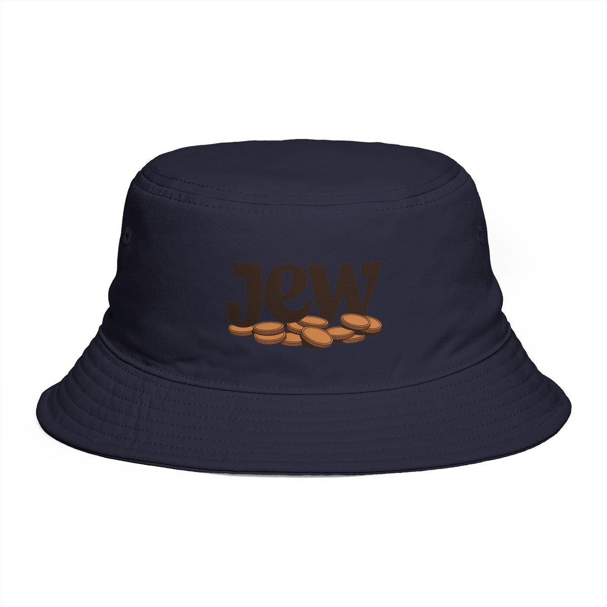 Bucket Hat — 'Jew' Logo with Bagels Embroidery | Retro Jewish Food Pride Cap Hats Printify One size Navy