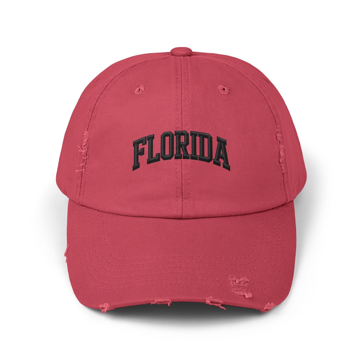 Distressed 'Florida' Baseball Cap — Vintage Black Dad Hat Hats Printify Dashing Red One size