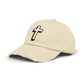 Distressed Black Cross Cap — Vintage Christian Baseball Hat Hats Printify
