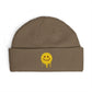 Dripping Smiley Cuff Beanie — Cozy Knit Hat with Yellow Drip Emoji Embroidery Hats Printify One size Walnut