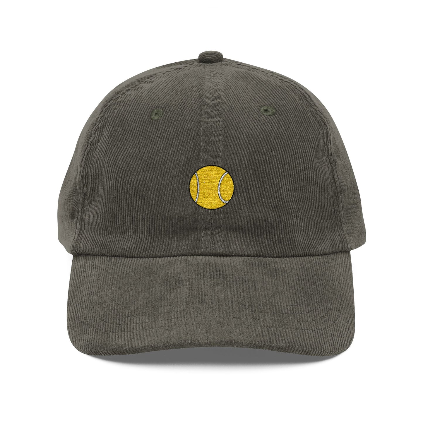 Embroidered Yellow Smiley Corduroy Cap Hats Printify Olive One size