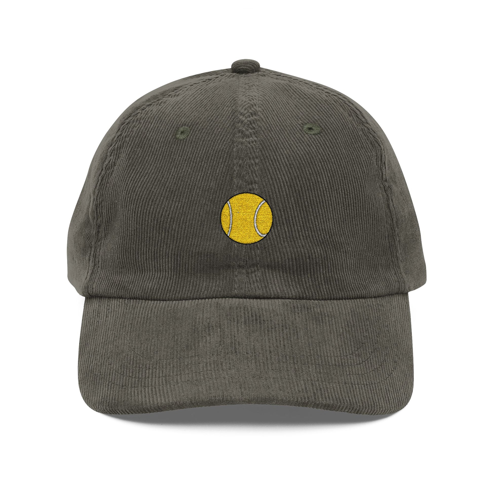 Embroidered Yellow Smiley Corduroy Cap Hats Printify Olive One size