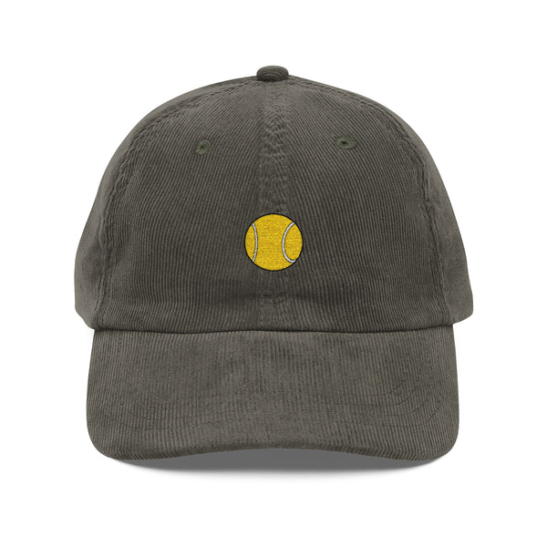 Embroidered Yellow Smiley Corduroy Cap Hats Printify Olive One size